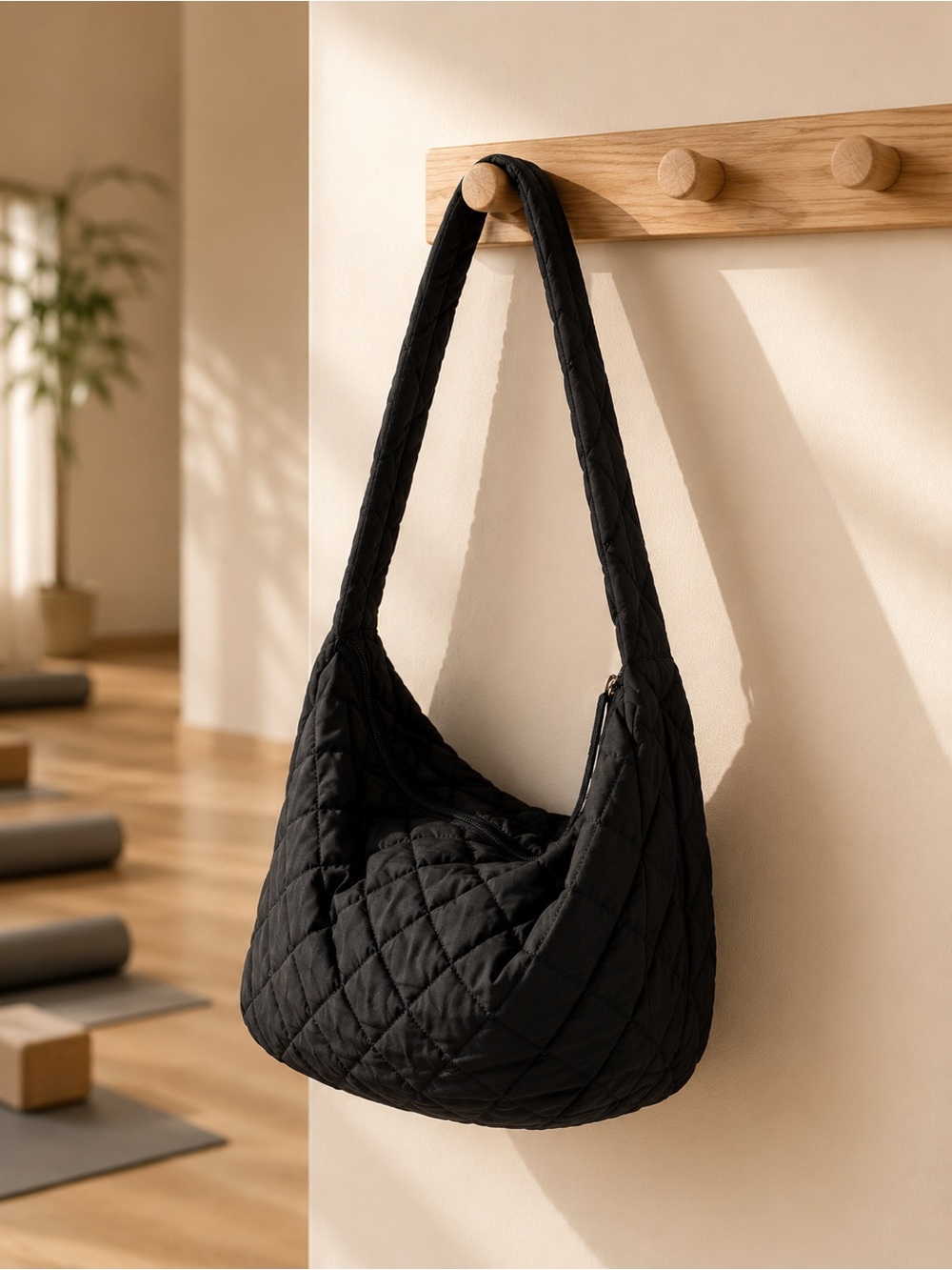 Black Quilted Shoulder Bag - Women